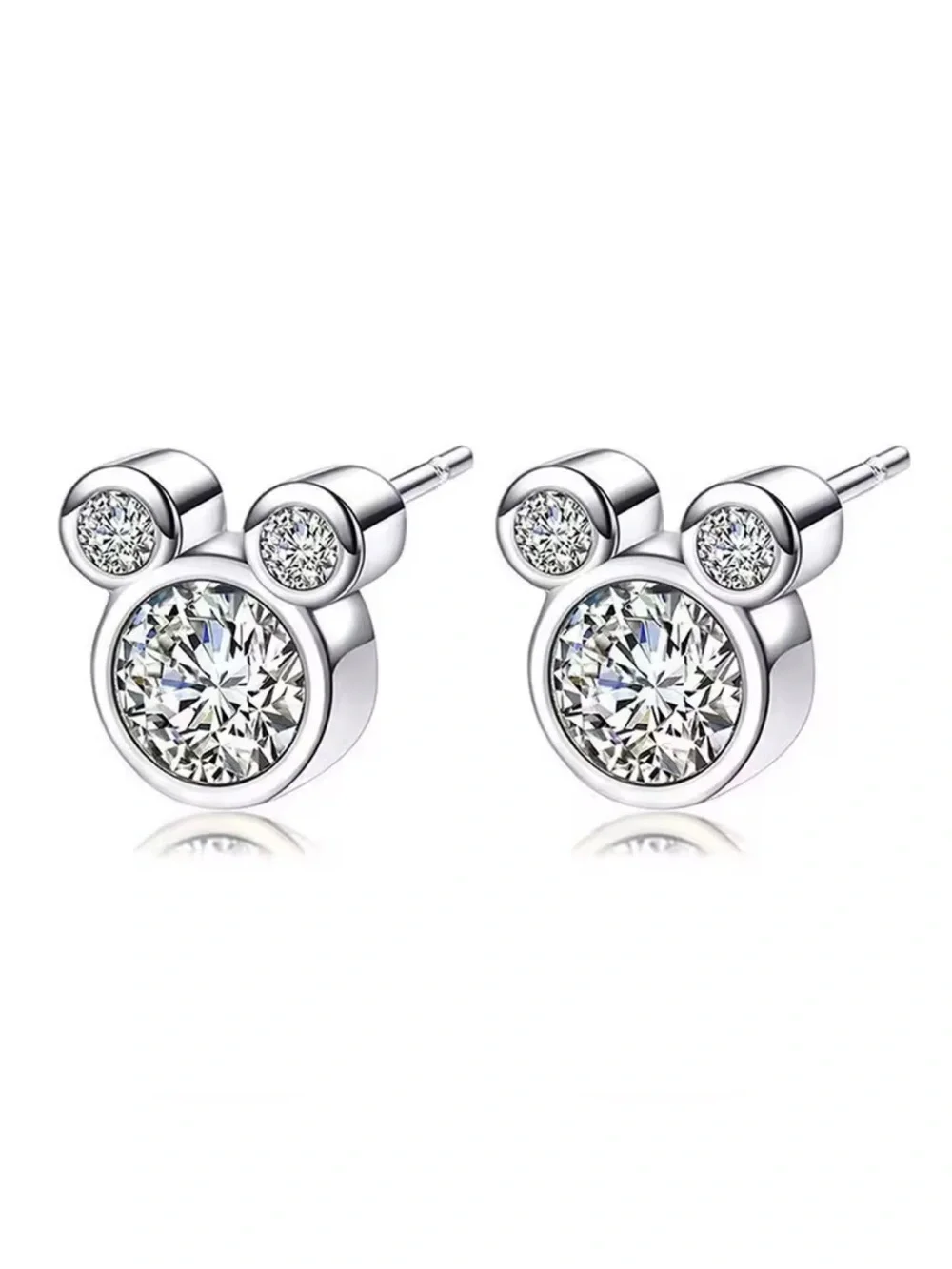 Italian Crystal Mouse Stud Earrings Silver Tone Sparkling Rhinestone NWOT